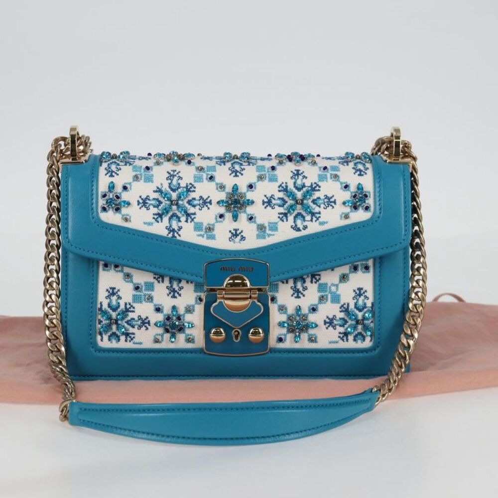 Miu Miu Chain Shoulder Bag Blue Canvas Shoulder Bag (Pre-Owned) - Picture 16 of 16